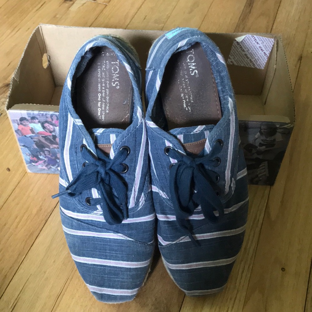 Navy and Pink Striped Toms